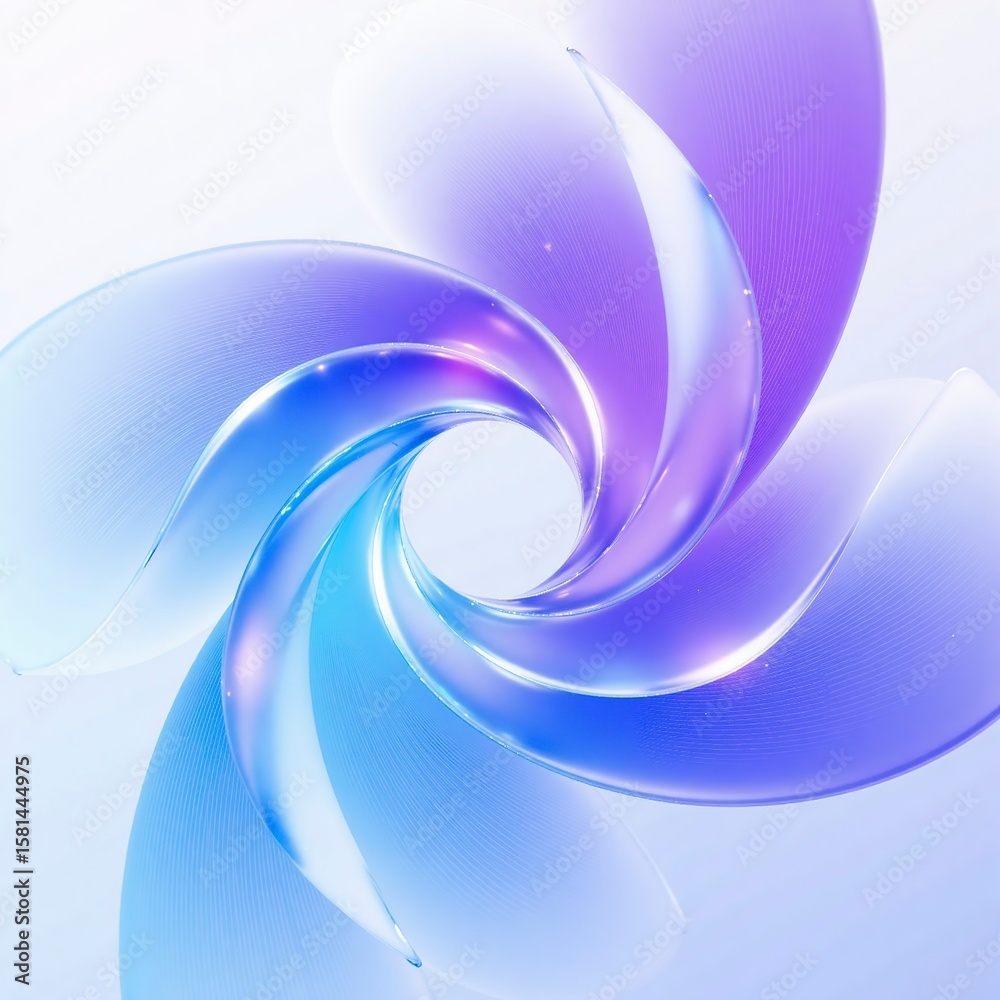 Fototapeta premium Gradient Glass - like Background Material, Blue - Purple Spiral, Transparent Light Effect & Tech Aesthetics, for Digital Products, UI Design, Brand Packaging, Creative Posters
