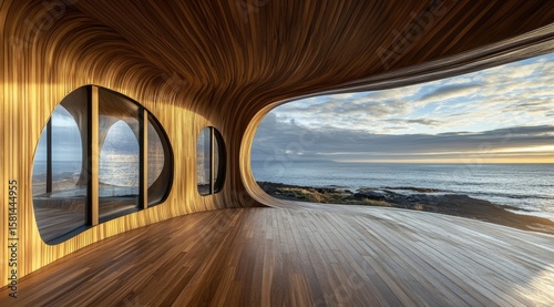 Wallpaper Mural Modern wooden interior with ocean views Torontodigital.ca