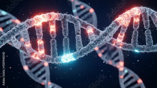 Rotating DNA Double Helix With Red And Blue Particles