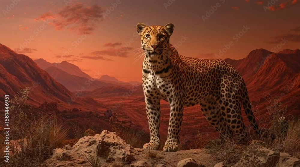 extreame wide angle shot of a leopard standing in the middle of a studio background generative ai