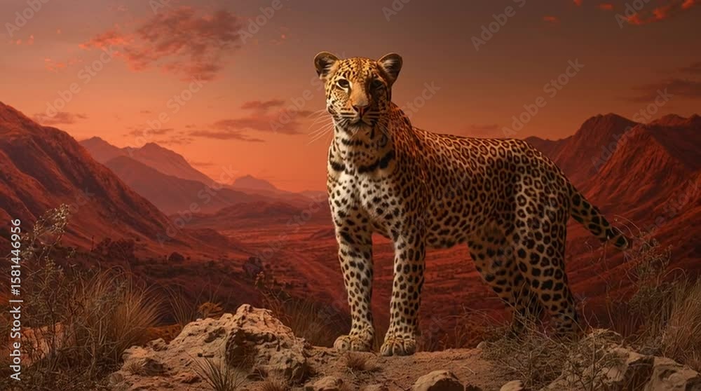 extreame wide angle shot of a leopard standing in the middle of a studio background generative ai