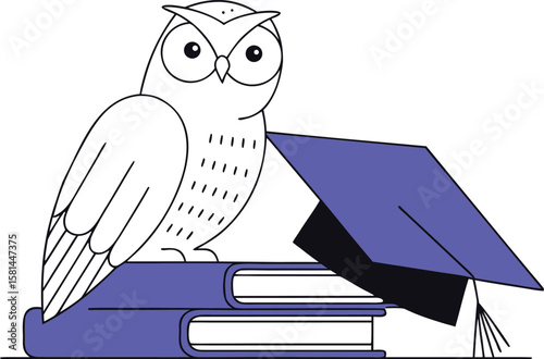 Artistic watercolor owl perched on stacked books celebrating global literacy awareness and education
