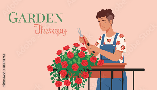 Non-Binary Person Practicing Garden Therapy on Balcony