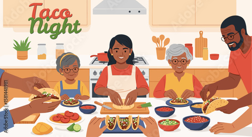Multi-Generational Mexican Family Enjoying Taco Night