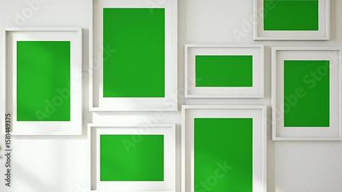 White picture frames with green mockup backgrounds