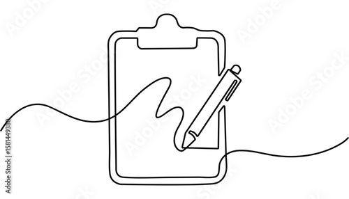 Continuous Line Drawing of Survey Icon. Clipboard with checklist icon continuous one line drawing of outline vector illustration.
