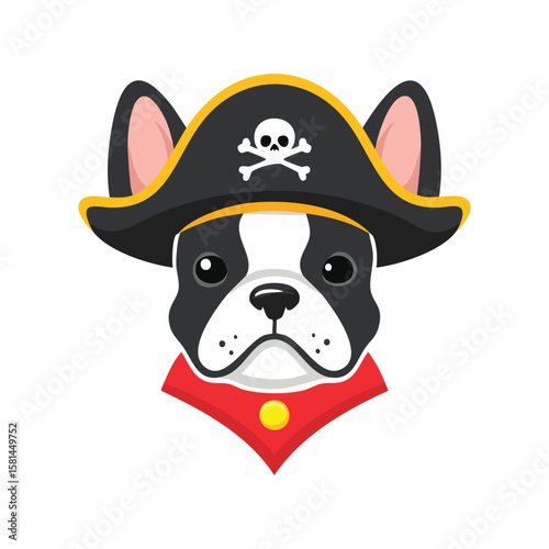 simple Logo Cute French Bulldog with Pirate Hat