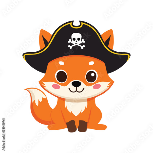 simple Logo Cute Fox with Pirate Hat
