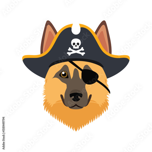 simple Logo Cute German Shepherd with Pirate Hat