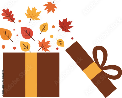 An open gift box filled with autumn leaves, symbolizing a fall surprise or gift.