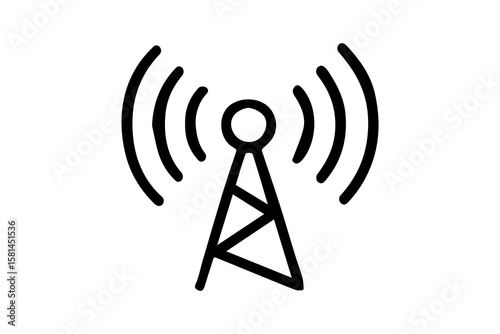 The image displays a simple, black-and-white outline icon of a broadcast or signal tower. The tower base is represented by a triangular, open-frame structure.