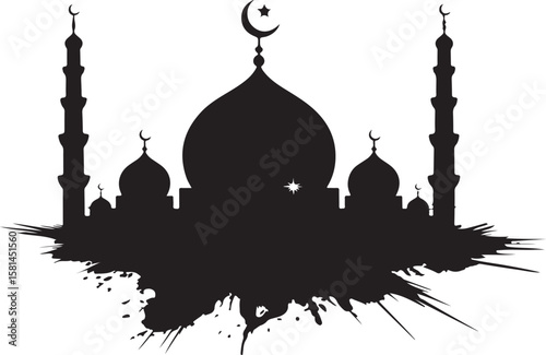 Elegant Mosque Silhouette with Grunge Texture A Symbol of Islamic Faith and Architectural Beauty