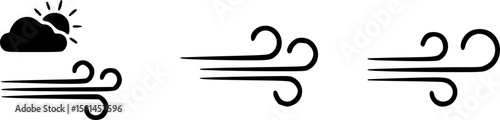 Wind blow line icon set, fresh cloud air speed symbol. Wind blow air line sign. Windy weather symbol

