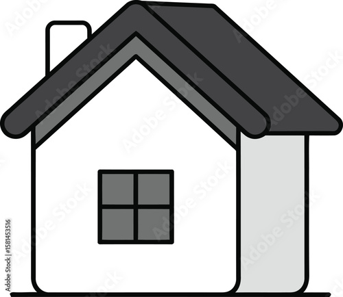 Simple, outlined illustration of a house, showing a basic home design.