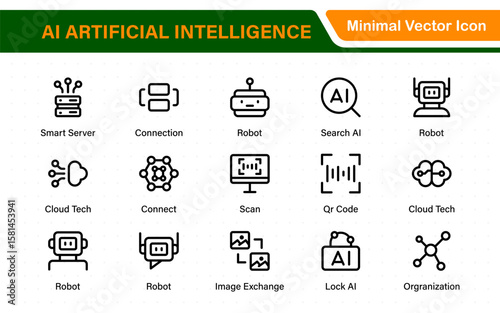 Set of Ai artificial intelligence icon set vector collection. AI Essentials line Icon collection, artificial intelligence icon set in line style, machine learning, smart robotic Free Vector