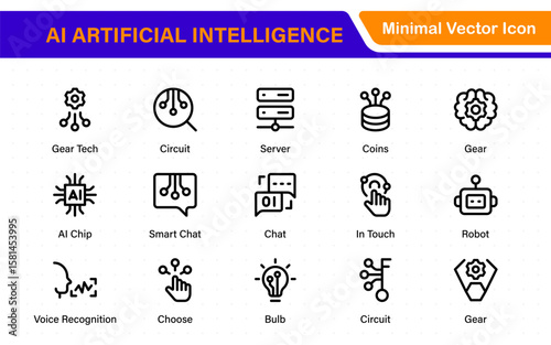 Set of Ai artificial intelligence icon set vector collection. AI Essentials line Icon collection, artificial intelligence icon set in line style, machine learning, smart robotic Free Vector