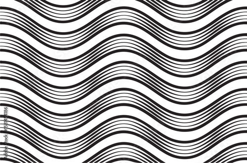 Abstract black and white wavy line pattern seamless background for graphic design