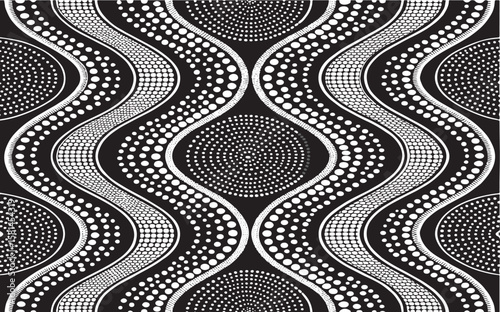 Black and white aboriginal art inspired seamless pattern for diverse textile and design uses