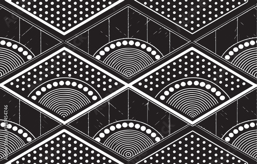 Geometric art deco inspired seamless pattern in black and white for decorative design