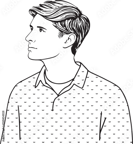 Vector illustration of a stylish young man in profile wearing a button down shirt