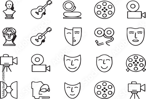 Vector illustration of cultural symbols featuring film music theater and art elements