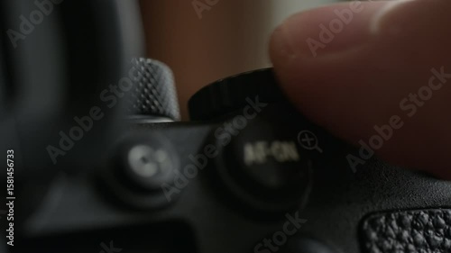 Close up of photo video camera in action