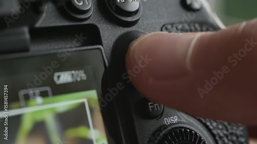 Close up of photo video camera in action