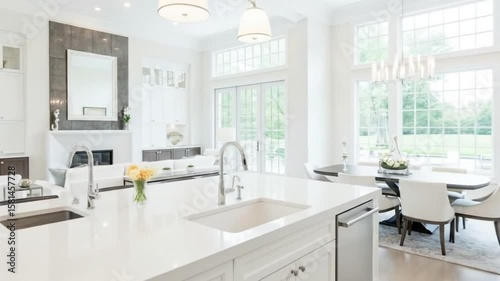 Modern interior design showcasing luxury kitchen and bathroom spaces with contemporary furniture and ample natural light
