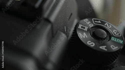Close up of photo video camera in action