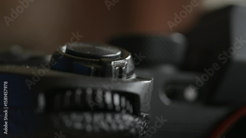 Close up of photo video camera in action