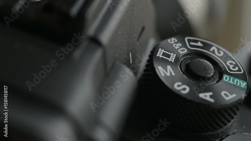Close up of photo video camera in action