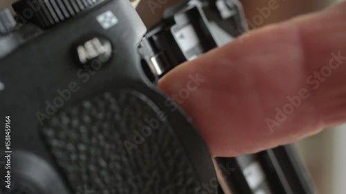Close up of photo video camera in action
