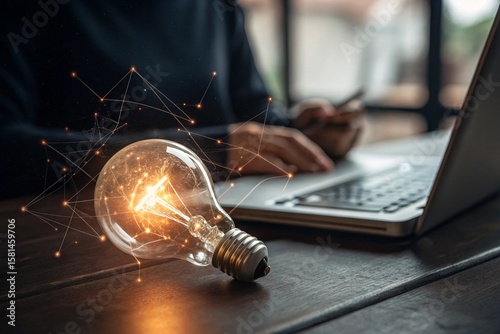 Abstract Innovation Lightbulb: Business Problem-Solving Concept