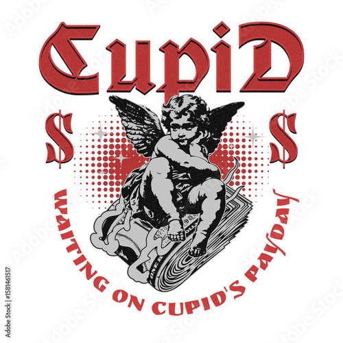 Cupid and Payday: A whimsical illustration of Cupid contemplating money.