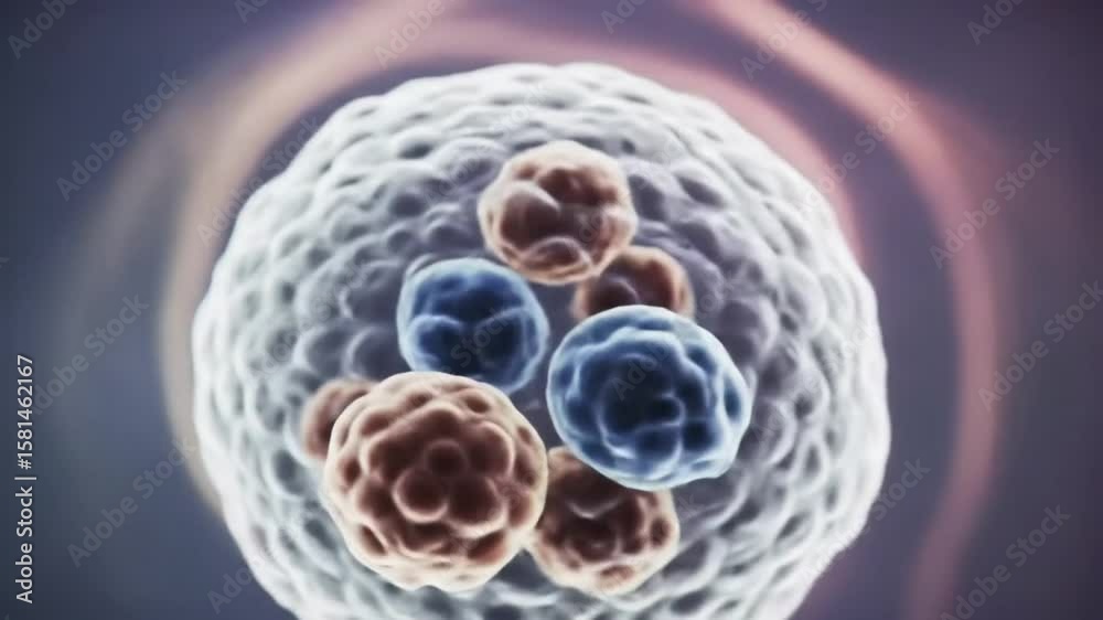 Encapsulated cellular structure representing biological processes at the microscopic level, medical visualization for science and research.