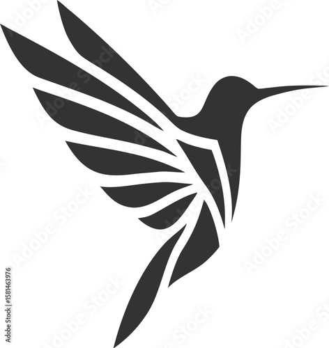 Stylized hummingbird in flight with geometric wing patterns wings