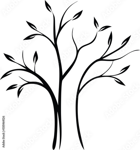 Stylized black tree with delicate branches and leaves white