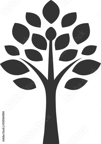 Stylized dark grey tree with many leaves vector