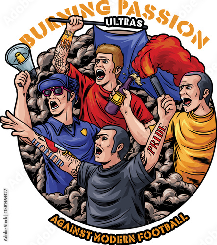 Burning Passion: A group of passionate supporters rally together, igniting a firestorm of support for their team. Witness the raw energy and unwavering commitment of the fans.