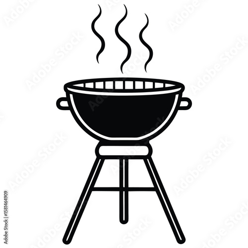 Simple black silhouette of a charcoal grill with steam rising from the cooking grate