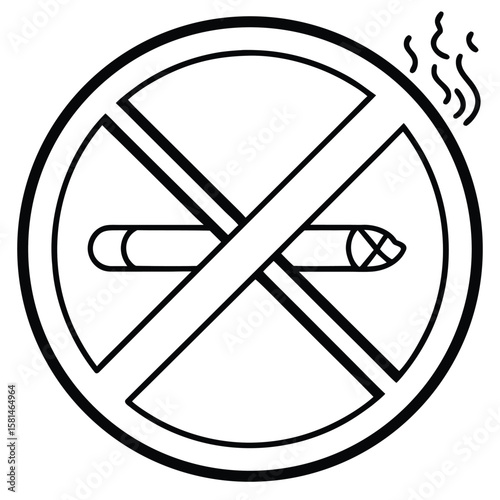 Simple black and white no smoking symbol with smoke coming out of the cigarette silhouette