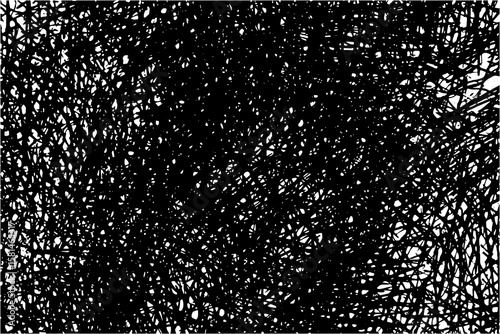 Chaotic Abstract Tangle Line Pattern with Organic Black Texture on White Background