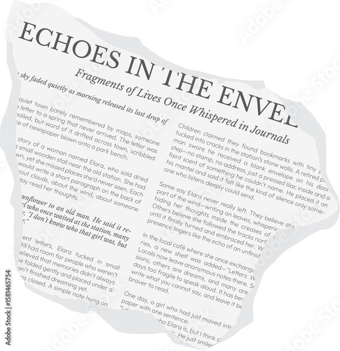 Ripped white newspaper. Torn pieces of magazine realistic texture for journal, collage, banner, poster, 90s design	