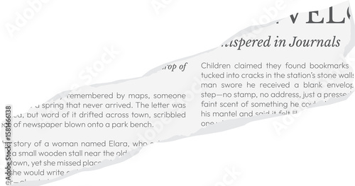 Ripped white newspaper. Torn pieces of magazine realistic texture for journal, collage, banner, poster, 90s design	