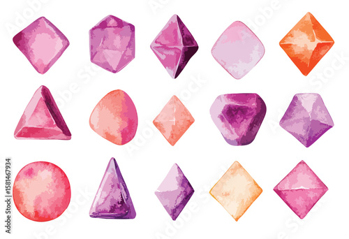Set of different shaped gems in various colors