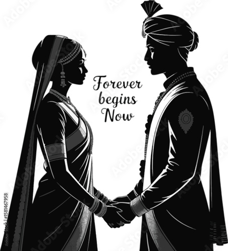Bride groom holding hands traditional attire wedding ceremony couple