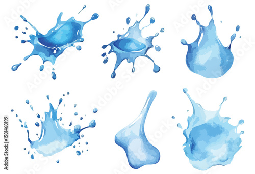 Set of blue water splash isolated