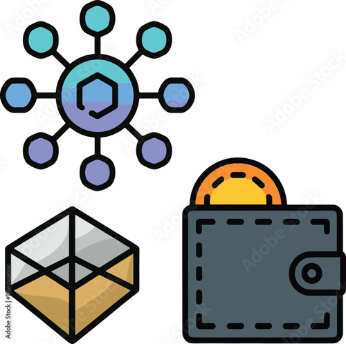 Network connection geometric shape wallet and coin vector