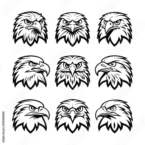 Eagle Face Silhouette Bundle — 9 Powerful Vector Styles in 1 Artboard