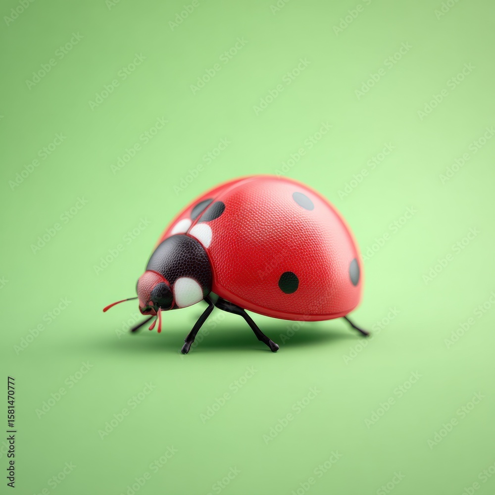 Naklejka premium A ladybug is on a green surface